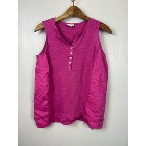 J Jill Linen V Neck Sleeveless Button Front‎ Henley Tank Top Medium Petite Pink
